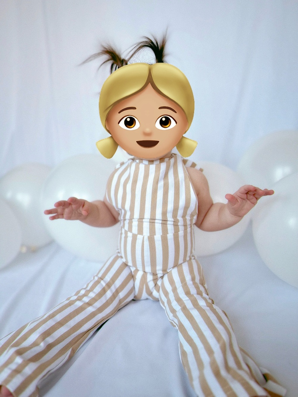 Striped Beige and White Halter Tie Flared Leg Jumpsuit for Baby/Toddler